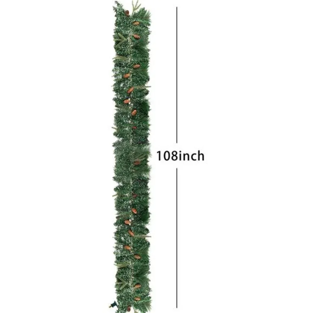 9ft Christmas Flocked Garland (Cone) Pre Lit w/ 50 Count Warm White String Light